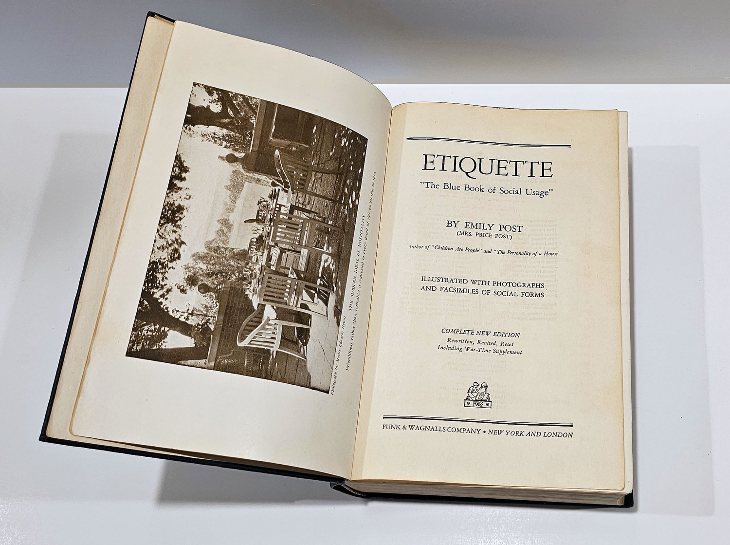 Title page of Etiquette reading Complete New Edition, Rewritten, Revised, Reset, Including War-Time Supplement.